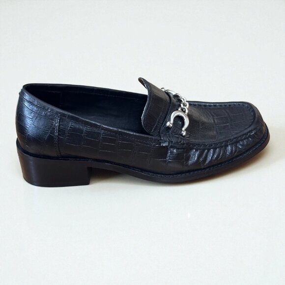 🖤 Topshop Black Croc Leather Loafers 🖤 - Picture 1 of 6